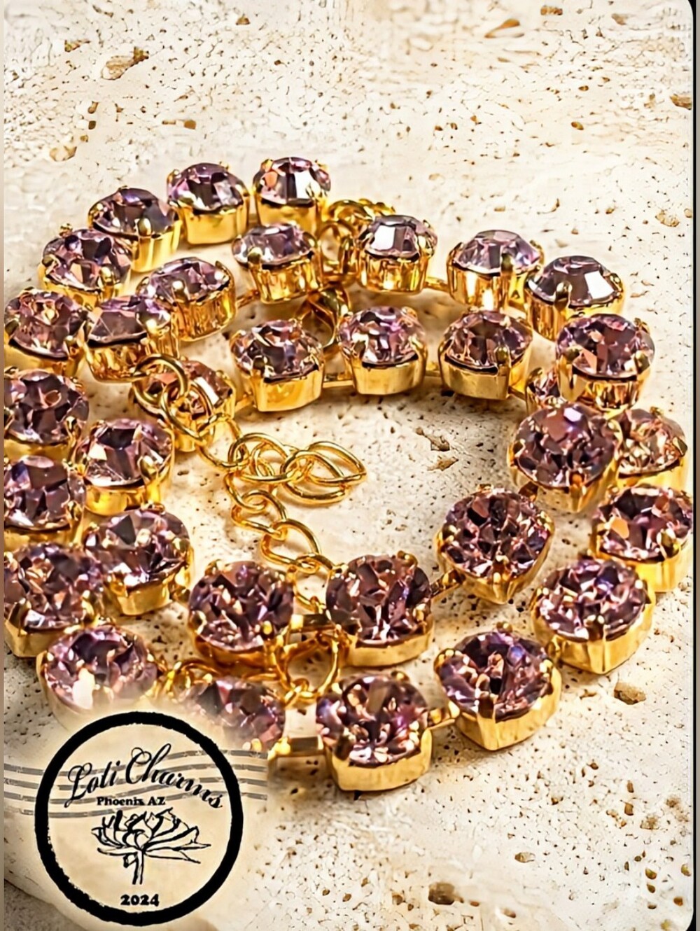 Light Lavender Lilac Crystal in Classic Tennis Necklace in Gold Plated